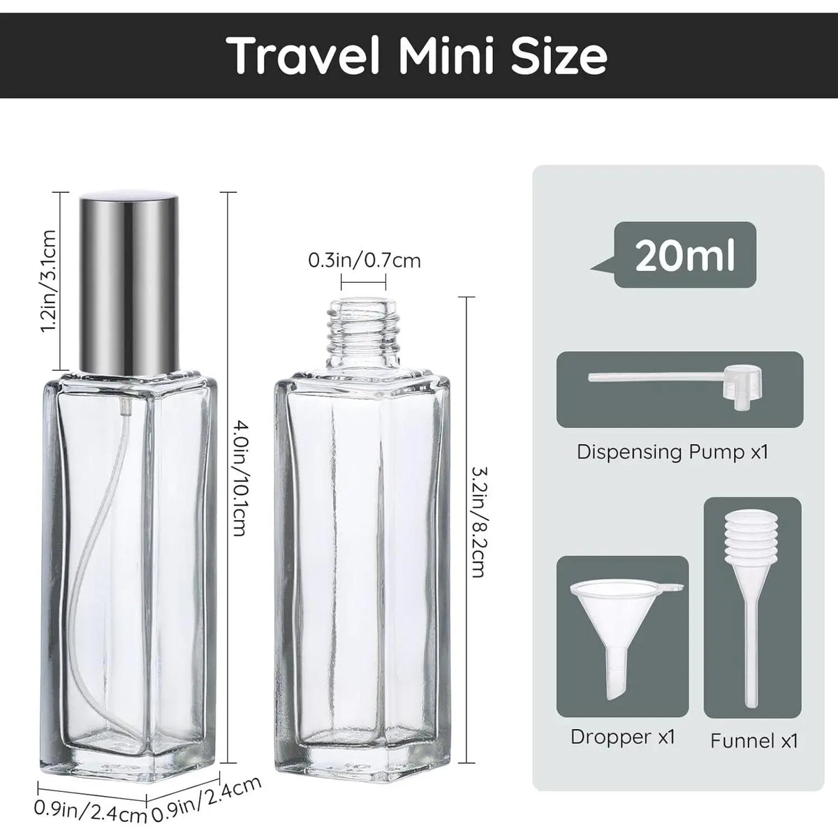 2Pcs 20ml Durable Refillable Glass Perfume Atomizer Multi-Pack - Leakproof Fine Mist Nozzle Spray, Mini Pocket Traveling Cosmetic Container, Hand Tool Kit Accessory, Cologne/Face Spray Dispenser,sohochic