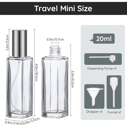 2Pcs 20ml Durable Refillable Glass Perfume Atomizer Multi-Pack - Leakproof Fine Mist Nozzle Spray, Mini Pocket Traveling Cosmetic Container, Hand Tool Kit Accessory, Cologne/Face Spray Dispenser,sohochic