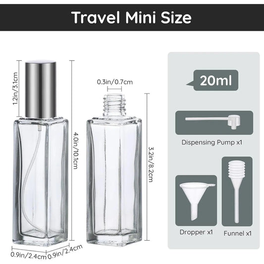 2Pcs 20ml Durable Refillable Glass Perfume Atomizer Multi-Pack - Leakproof Fine Mist Nozzle Spray, Mini Pocket Traveling Cosmetic Container, Hand Tool Kit Accessory, Cologne/Face Spray Dispenser,sohochic