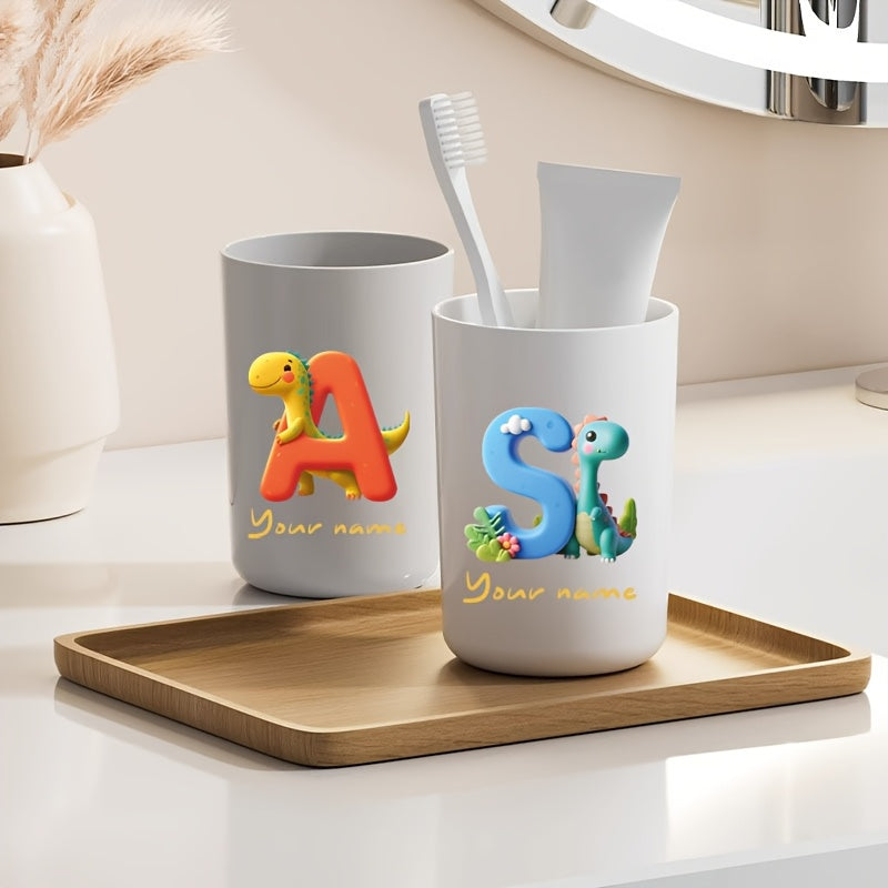 Customized Name Water Cup, Personalized Toothbrush Cup, Creative Dinosaur Letter Print, Couple Solid Color Mouthwash Cup, Holiday Camping Necessities, Suitable for Home, Travel and School, Personalized Gifts for Friends and Partners.
