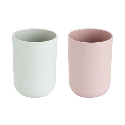 Simple Student Dormitory Plastic Toothbrush Cup Couple wash 2-piece Set Solid Color Cups 300ml (10 oz) (Dark Blue & Light Blue)
