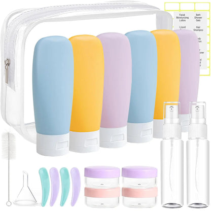 20-Pack TSA-Approved Travel Toiletry Bottles Kit, Transparent Compact Plastic Containers, Leakproof Refillable Canisters for Shampoo, Conditioner, Lotion