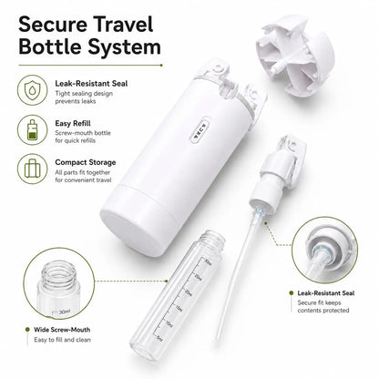 4-in-1 Travel Dispenser Bottle, Refillable Containers with Clear Scale and Waterproof Labels, Leak Resistant Travel Toiletry Bottles for Cosmetics, Shampoo, Lotion, White