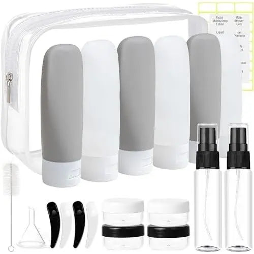 20-Pack TSA-Approved Travel Toiletry Bottles Kit, Transparent Compact Plastic Containers, Leakproof Refillable Canisters for Shampoo, Conditioner, Lotion