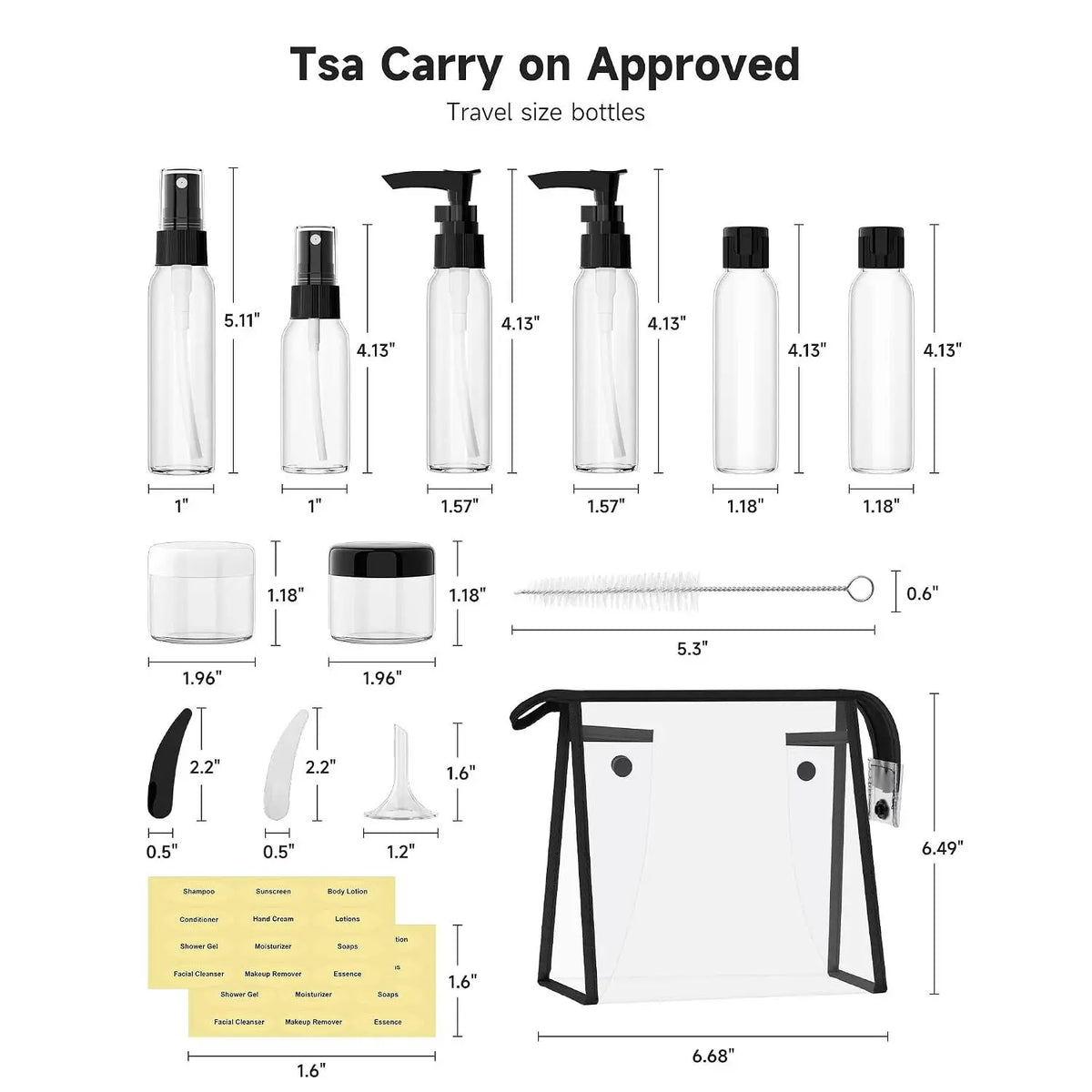 Travel Bottles Kits -TSA Approved Travelling Size Containers for Toiletries Leak Proof Refillable Liquid Travel Essentials with Toiletry Bag for  Shampoo Conditioner Lotion