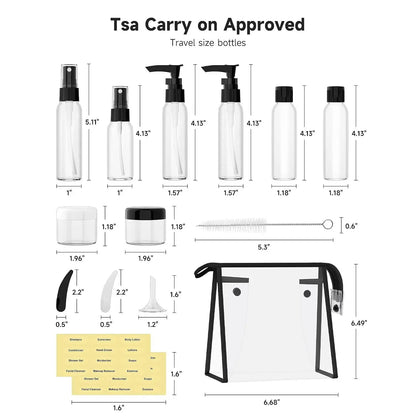Travel Bottles Kits -TSA Approved Travelling Size Containers for Toiletries Leak Proof Refillable Liquid Travel Essentials with Toiletry Bag for  Shampoo Conditioner Lotion