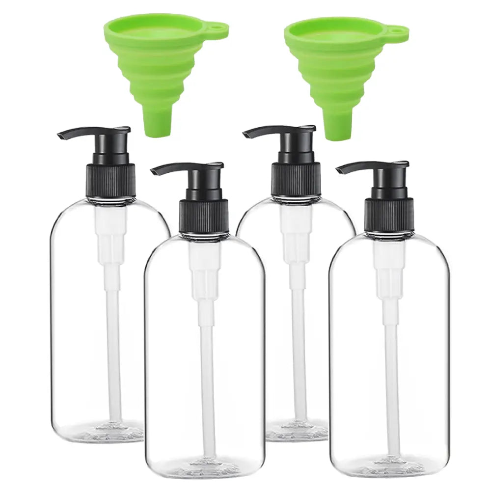 Empty Plastic Pump Bottle Dispenser Set - 4 Pack, 16oz/500ml Portable Cylinder Containers, Durable Refillable for Kitchen Dish Soap, Lotion, Hand Sanitizer, Shampoo, Conditioner, DIY Cleaning Solutions,sohochic