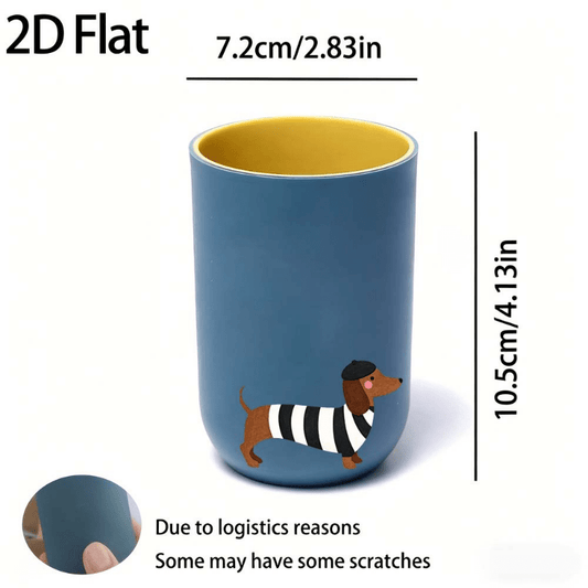 1pc Plastic Bathroom Mouthwash Cup, Striped Outfit Dachshund with Beret Print Toothbrush Storage, Multi-purpose Washing Cup for Brushing Teeth, Rinsing & Facial Cleansing, Daily Essential for Home and Travel