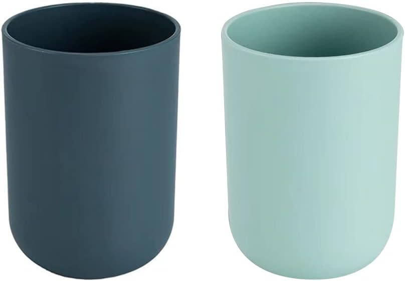 Simple Student Dormitory Plastic Toothbrush Cup Couple wash 2-piece Set Solid Color Cups 300ml (10 oz) (Dark Blue & Light Blue)