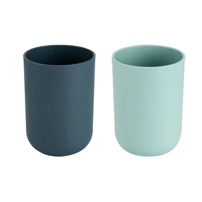 Simple Student Dormitory Plastic Toothbrush Cup Couple wash 2-piece Set Solid Color Cups 300ml (10 oz) (Dark Blue & Light Blue)