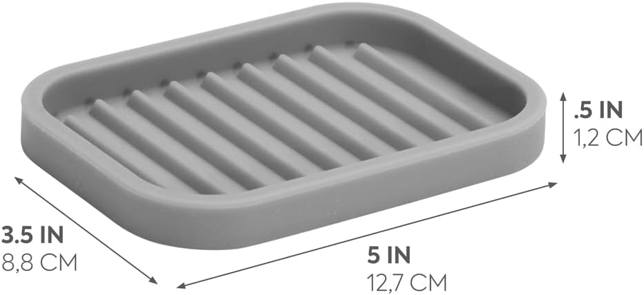 iDesign Silicone Soap Dish, Gray, Rectangular, 5" x 3.5" x 5"