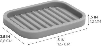 iDesign Silicone Soap Dish, Gray, Rectangular, 5" x 3.5" x 5"