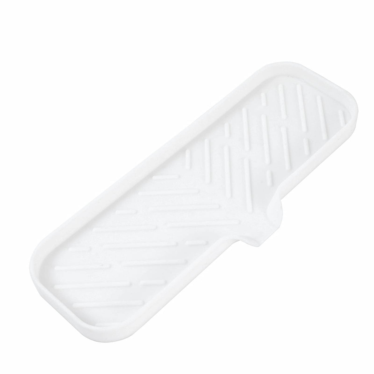 MicoYang Silicone Soap Dish with Drain Spout, Self-Draining Sink Organizer Tray for Bathroom and Kitchen, Sponges, Dispensers and Soap Holder, Non-Slip and Dishwasher Safe, White (Compact, 4.9"×3.2")