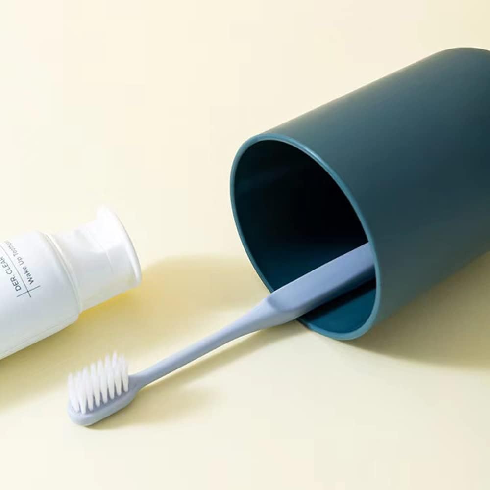 Simple Student Dormitory Plastic Toothbrush Cup Couple wash 2-piece Set Solid Color Cups 300ml (10 oz) (Dark Blue & Light Blue)