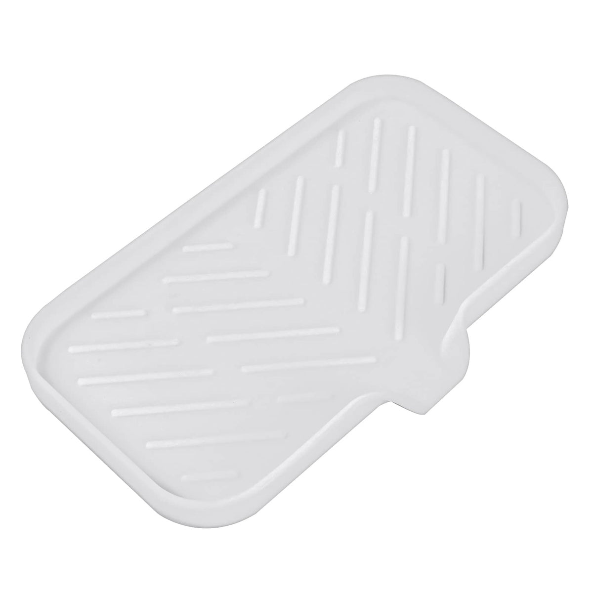 MicoYang Silicone Soap Dish with Drain Spout, Self-Draining Sink Organizer Tray for Bathroom and Kitchen, Sponges, Dispensers and Soap Holder, Non-Slip and Dishwasher Safe, White (Compact, 4.9"×3.2")