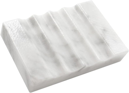 WeDoDecor Real Marble Soap Dish for Shower Stone Tray Small Bar Soap Holder with Self Draining | Non-Slip, Luxury Bath Room Accessories (White)