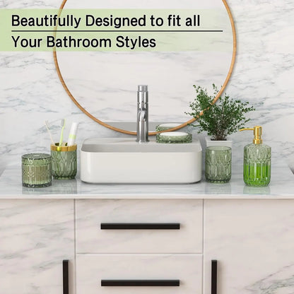 5-Pc Durable Eco-Friendly Bathroom Necessities Set - Enclosed Lid Moisture Seal Accessory Set with Lotion Soap Dispenser, Soap Dish, Toothbrush Holder, Tumbler, Cotton Swab Jar - Ideal for Decor, Women's Housewarming Gift, Bathroom Accessory Set, Durable