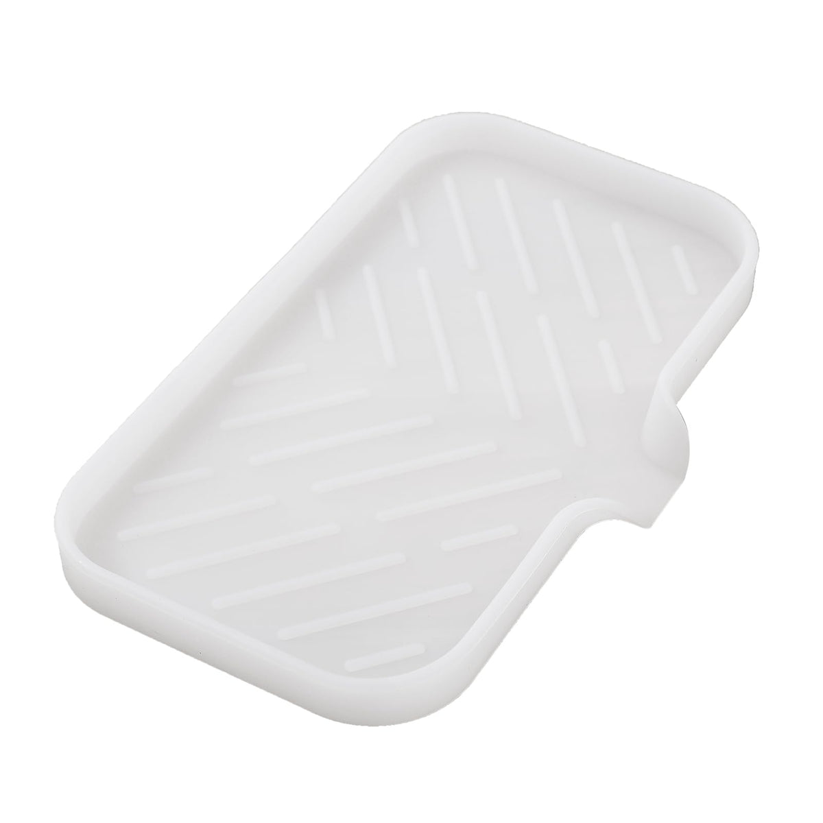 MicoYang Silicone Soap Dish with Drain Spout, Self-Draining Sink Organizer Tray for Bathroom and Kitchen, Sponges, Dispensers and Soap Holder, Non-Slip and Dishwasher Safe, White (Compact, 4.9"×3.2")