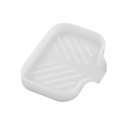 MicoYang Silicone Soap Dish with Drain Spout, Self-Draining Sink Organizer Tray for Bathroom and Kitchen, Sponges, Dispensers and Soap Holder, Non-Slip and Dishwasher Safe, White (Compact, 4.9"×3.2")