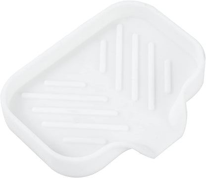 MicoYang Silicone Soap Dish with Drain Spout, Self-Draining Sink Organizer Tray for Bathroom and Kitchen, Sponges, Dispensers and Soap Holder, Non-Slip and Dishwasher Safe, White (Compact, 4.9"×3.2")