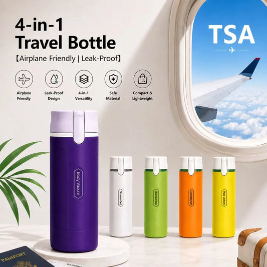 Plastic 2-Pack 4-in-1 TSA-Compliant Leak-Proof Multi-Use Travel Pump Bottle Set with Free Body Wash, Travel-Ready Storage Containers for Shampoo, Conditioner, Lotion, Compact Home Organizer Cosmetic Plastic Containers,sohochic