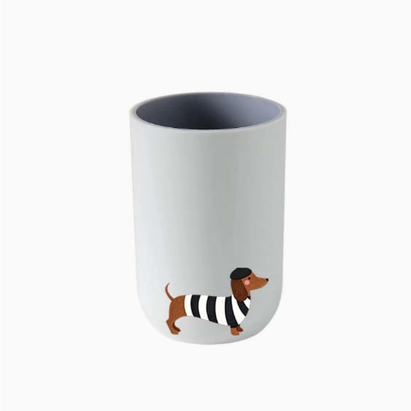 1pc Plastic Bathroom Mouthwash Cup, Striped Outfit Dachshund with Beret Print Toothbrush Storage, Multi-purpose Washing Cup for Brushing Teeth, Rinsing & Facial Cleansing, Daily Essential for Home and Travel