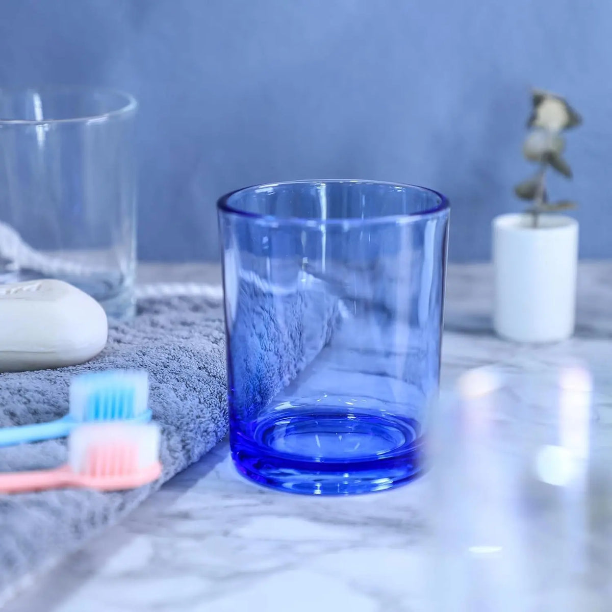 2 Pcs Classic Clear Cylindrical Glass Mouthwash Cups, Bathroom Brushing Cup, 6 Oz
