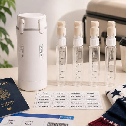 4-in-1 Travel Bottle Set, Refillable Leak Proof Travel Dispenser Bottle for Shampoo, Conditioner and Lotion, TSA Travel Toiletry Container for Trip Essentials