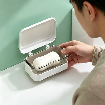 Plastic Rectangular Soap Dish Set, Covered Soap Box, Portable Soap Holder, Bathroom Drainage Soap Dish, Home Bath Decor, Fall Decoration, Soap Dish With Drainage, Soap Dish Travel