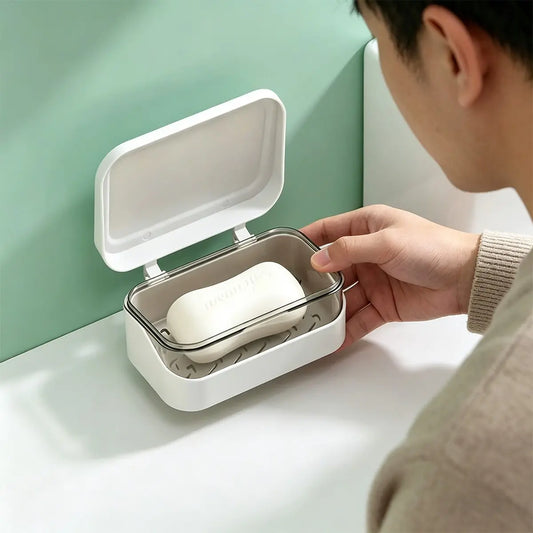 Plastic Rectangular Soap Dish Set, Covered Soap Box, Portable Soap Holder, Bathroom Drainage Soap Dish, Home Bath Decor, Fall Decoration, Soap Dish With Drainage, Soap Dish Travel