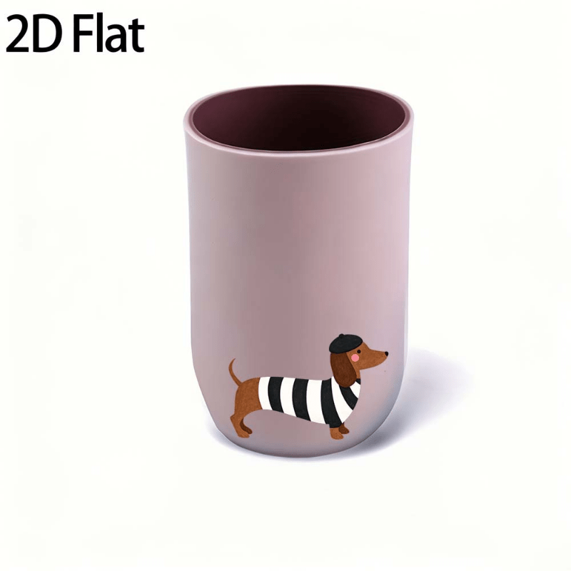 1pc Plastic Bathroom Mouthwash Cup, Striped Outfit Dachshund with Beret Print Toothbrush Storage, Multi-purpose Washing Cup for Brushing Teeth, Rinsing & Facial Cleansing, Daily Essential for Home and Travel