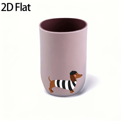 1pc Plastic Bathroom Mouthwash Cup, Striped Outfit Dachshund with Beret Print Toothbrush Storage, Multi-purpose Washing Cup for Brushing Teeth, Rinsing & Facial Cleansing, Daily Essential for Home and Travel