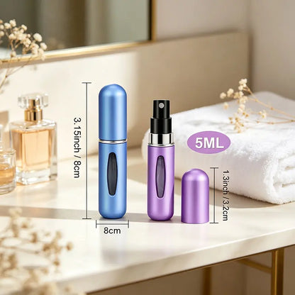 8Pcs Modern Aluminum 5mL Refillable Perfume Atomizer Bottles with Lid - Compact Travel Spray Vials, Tin Storage Case for Home Organization
