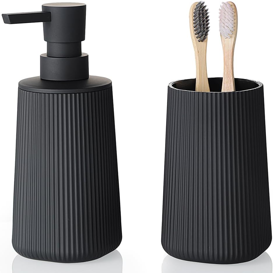 YAUKPH Bathroom Soap Dispenser and Toothbrush Holder Striped Black