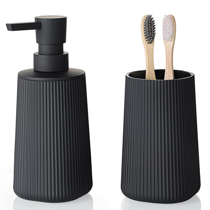 YAUKPH Bathroom Soap Dispenser and Toothbrush Holder Striped Black