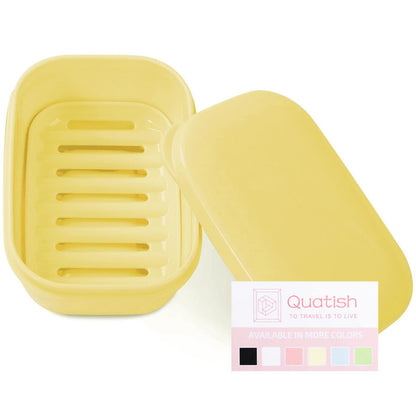 Quatish Leakproof Soap Dish with Lid & Draining Layer, Shatterproof Travel Bar Soap Holder Case Container, Portable Travel Size Toiletries Essentials for Camping, Gym, Bathroom, Black