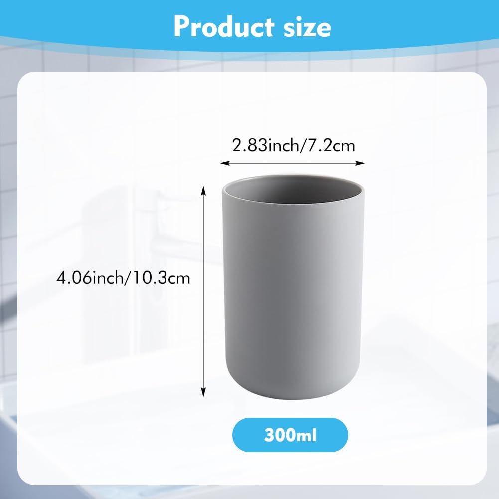Bathroom Toothbrush Holder Cups, White Plastic Drinking Cups Mouthwash Cup Reusable Water Cup Bathroom Storage for Home Travel, 300ml (Gray)