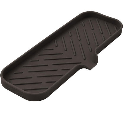MicoYang Silicone Soap Dish with Drain Spout, Self-Draining Sink Organizer Tray for Bathroom and Kitchen, Sponges, Dispensers and Soap Holder, Non-Slip and Dishwasher Safe, Black (Compact, 4.9"×3.2")