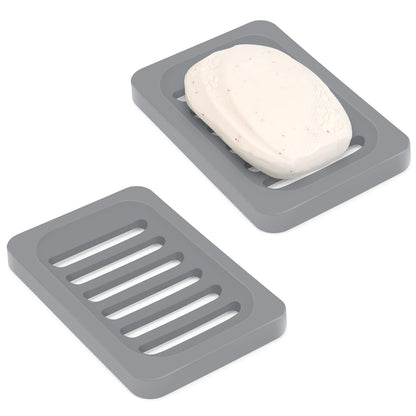 Topsky 2Pcs Soap Dish Holder, Non-Slip Bathroom Accessories Silicone Soap Case Saver, Sink Deck Bathtub Shower Dish Soap Drainer, Silicone Holder for Soap, Sponges, Scrubber (White)
