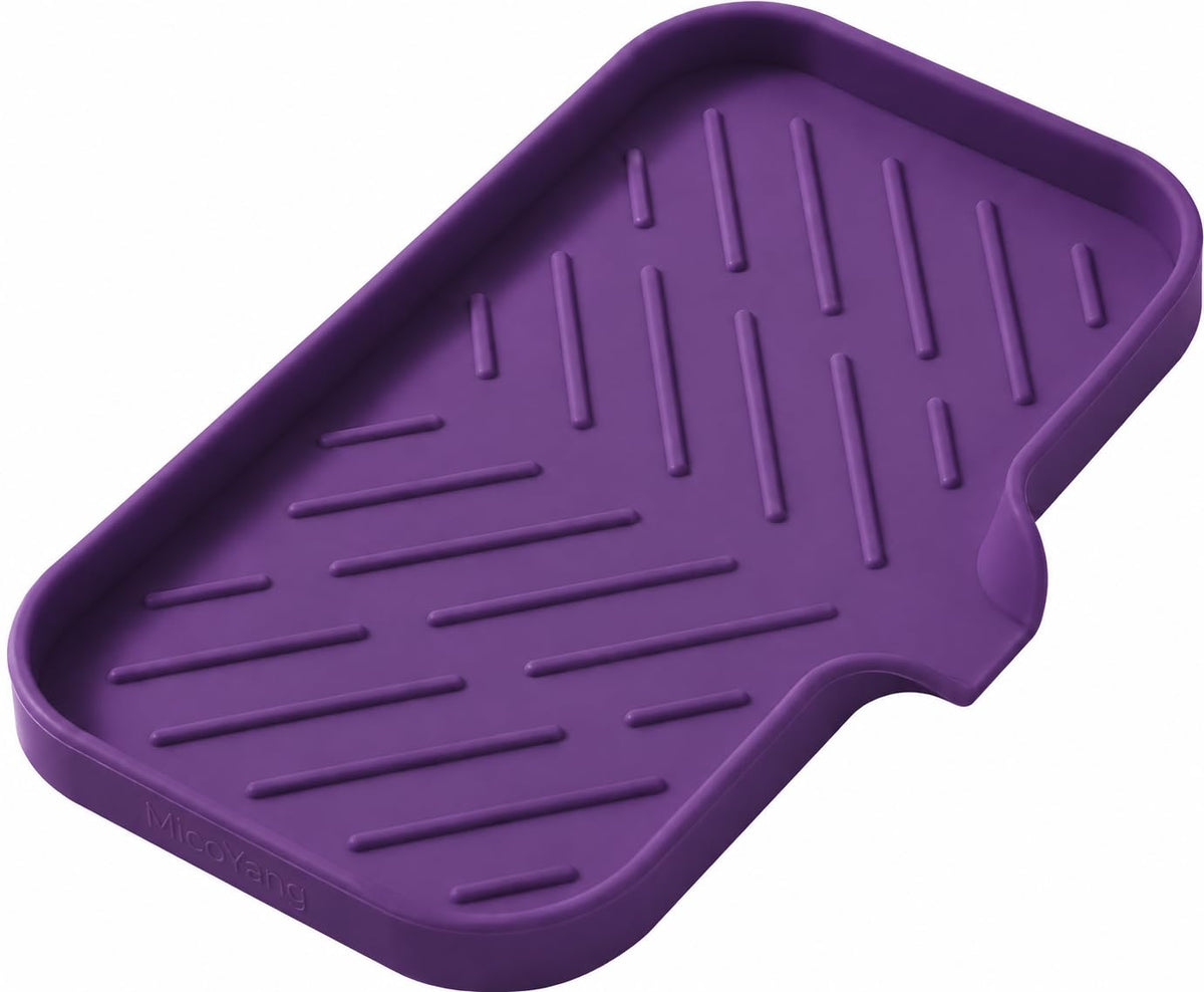 MicoYang Silicone Soap Dish with Drain Spout, Self-Draining Sink Organizer Tray for Bathroom & Kitchen, Sponges, Dispensers & Soap Holder, Non-Slip & Dishwasher Safe, Translucent (Compact, 4.9"×3.2")