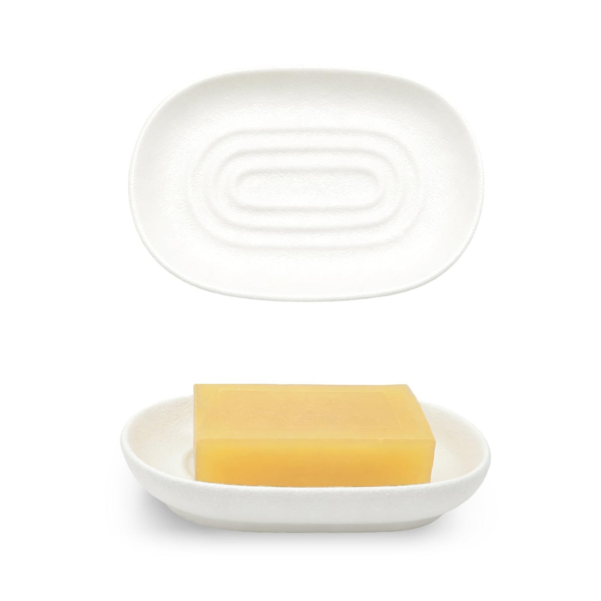 Ceramic Soap Dish for Bath Sink- Modern White Bar Soap Holder for Shower - Easy to Clean Multi-Purpose Oval Soap Dishes for Soap Bar, Sponges, Jewelry, Small Items | Fits Bathroom & Kitchen