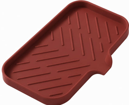 MicoYang Silicone Soap Dish with Drain Spout, Self-Draining Sink Organizer Tray for Bathroom and Kitchen, Sponges, Dispensers and Soap Holder, Non-Slip and Dishwasher Safe, White (Compact, 4.9"×3.2")