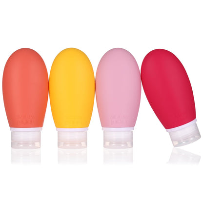 Leak Proof Silicone Travel Bottles,4 Pack 2oz Liquid Squeezable Refillable Portable Travel Accessories/Cosmetic Containers,BPA Free,Travel Size Bottles for Toiletries Shampoo Conditioner Lotion