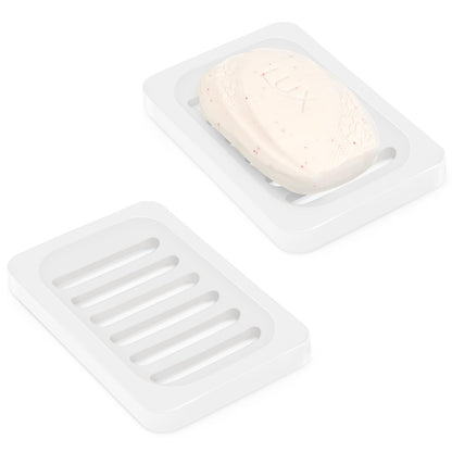 Topsky 2Pcs Soap Dish Holder, Non-Slip Bathroom Accessories Silicone Soap Case Saver, Sink Deck Bathtub Shower Dish Soap Drainer, Silicone Holder for Soap, Sponges, Scrubber (White)