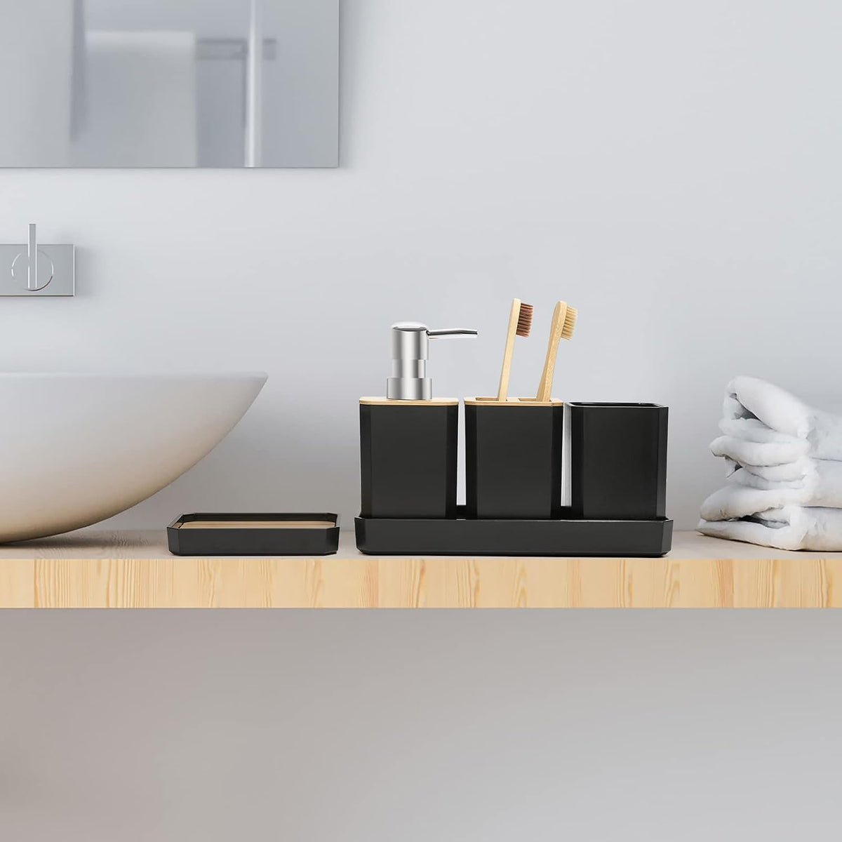 FEILANDUO Bathroom Accessories Set,5 Pcs Bathroom Accessory Gift Set, Black