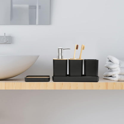 FEILANDUO Bathroom Accessories Set,5 Pcs Bathroom Accessory Gift Set, Black