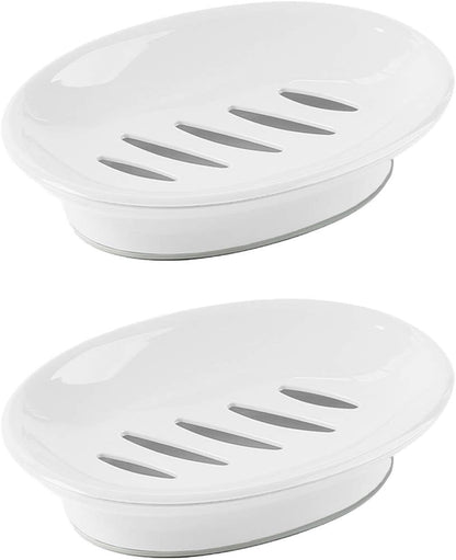 WYOK 2-Pack Soap Dish Plastic Soap Holder with Drainage for Shower (White)