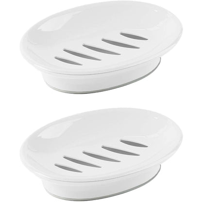 WYOK 2-Pack Soap Dish Plastic Soap Holder with Drainage for Shower (White)