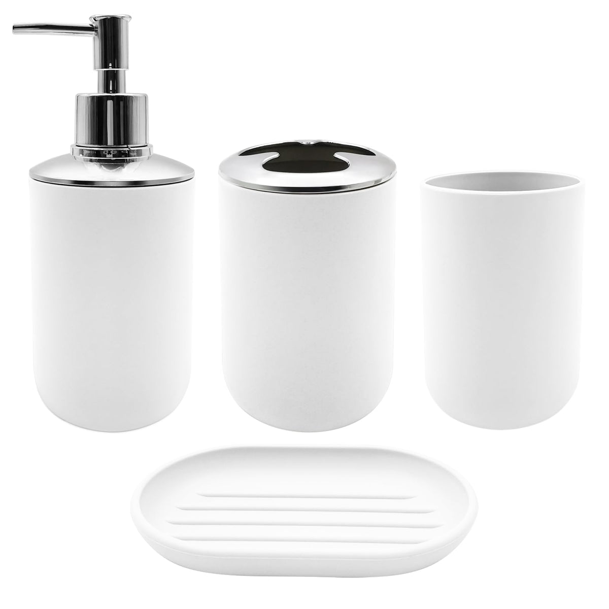 Bathroom Accessory Set, 4 pcs Shatter-Resistant Resin Bathroom Accessories Set Include Lotion Soap Dispenser Toothbrush Holder Soap Dish Modern Bathroom Decor, Gift for Home (Beige 4pcs)
