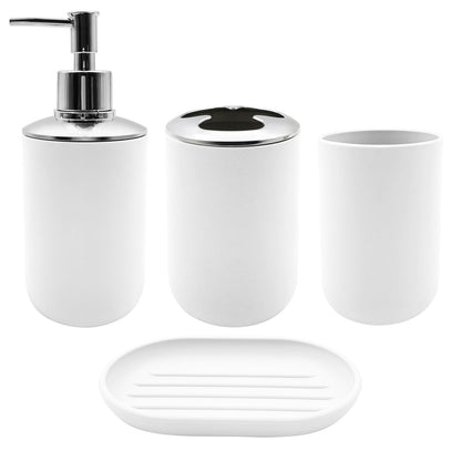 Bathroom Accessory Set, 4 pcs Shatter-Resistant Resin Bathroom Accessories Set Include Lotion Soap Dispenser Toothbrush Holder Soap Dish Modern Bathroom Decor, Gift for Home (Beige 4pcs)